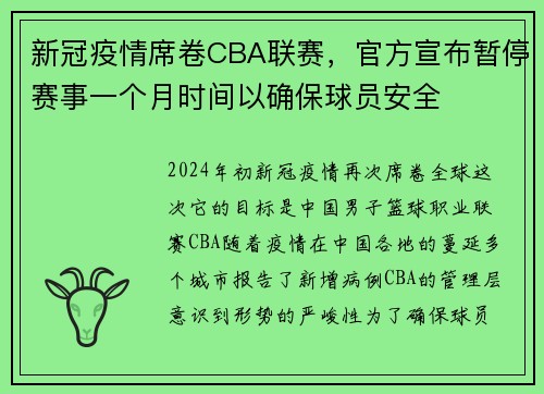 新冠疫情席卷CBA联赛,官方宣布暂停赛事一个月时间以确保球员安全